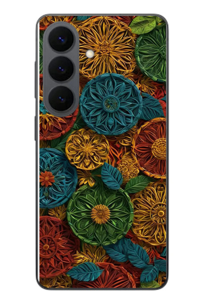 Le Balvo Samsung Galaxy S26 Uyumlu Hasır Örgü Çiçekler Baskılı Silikon Kılıf