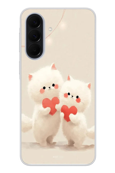 Le Balvo Samsung Galaxy A37 Uyumlu Kalpli Beyaz Kediler Baskılı Silikon Kılıf