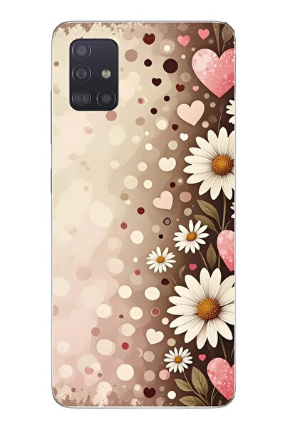 Le Balvo Samsung Galaxy A51 Uyumlu Kalpli Papatya Damlaları Baskılı Silikon Kılıf