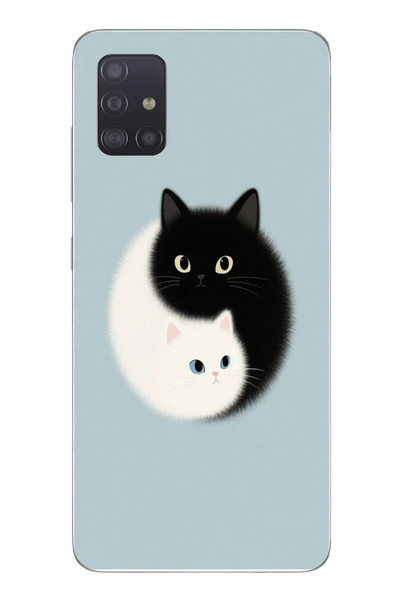 Le Balvo Samsung Galaxy A51 Uyumlu Yin Yang Kediler Baskılı Silikon Kılıf