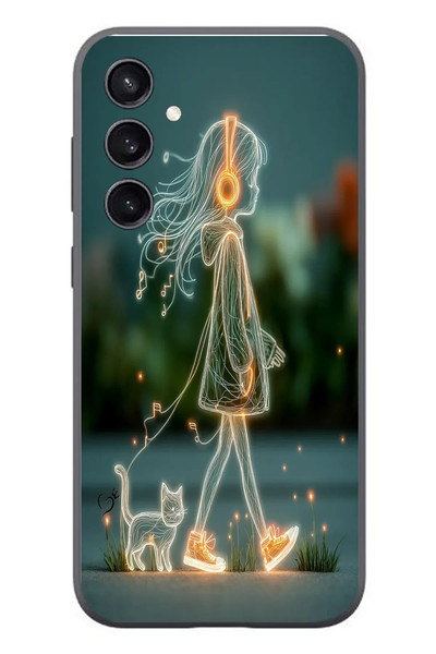 Le Balvo Samsung Galaxy S23 Uyumlu Kedili Neon Kız Baskılı Silikon Kılıf