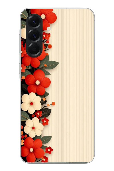 Le Balvo Samsung Galaxy A56 Uyumlu Kırmızı Beyaz Çiçekler Baskılı Silikon Kılıf