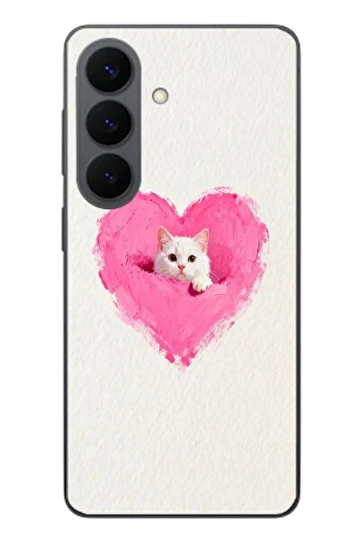 Le Balvo Samsung Galaxy S26 Uyumlu Pembe Kalpli Kedi Baskılı Silikon Kılıf