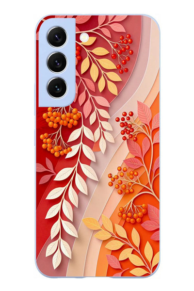 Le Balvo Samsung Galaxy S22 Uyumlu Kırmızı Beyaz İğdeler Baskılı Silikon Kılıf