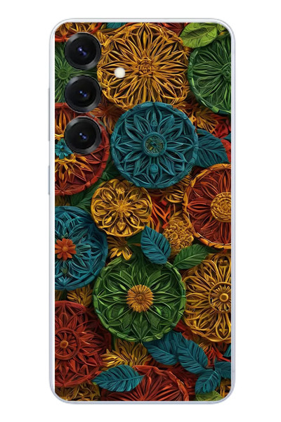 Le Balvo Samsung Galaxy S25 Uyumlu Hasır Örgü Çiçekler Baskılı Silikon Kılıf