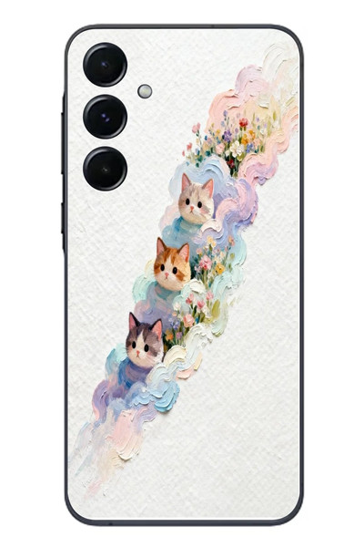 Le Balvo Samsung Galaxy A55 Uyumlu Yağlı Boya Kediler Baskılı Silikon Kılıf