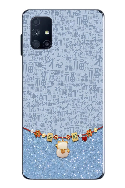 Le Balvo Samsung Galaxy M51 Uyumlu Mavi Japon Desen Baskılı Silikon Kılıf