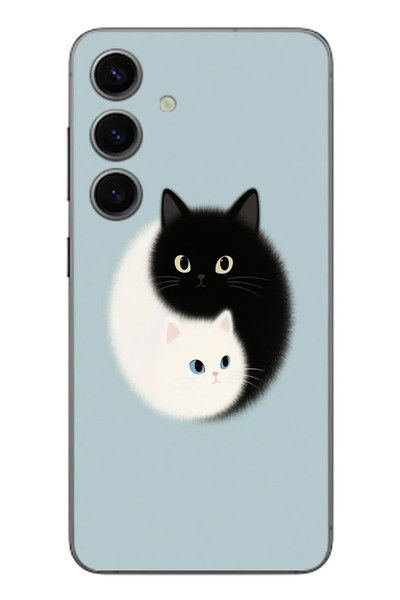 Le Balvo Samsung Galaxy S24 Uyumlu Yin Yang Kediler Baskılı Silikon Kılıf