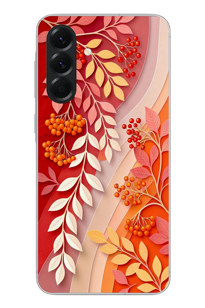 Le Balvo Samsung Galaxy A56 Uyumlu Kırmızı Beyaz İğdeler Baskılı Silikon Kılıf