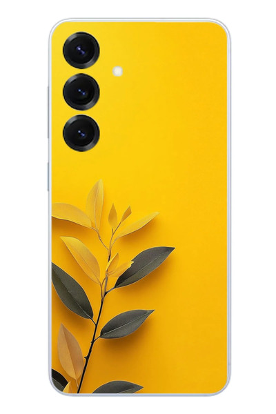 Le Balvo Samsung Galaxy S25 Uyumlu Sarı Siyah Çiçekler Baskılı Silikon Kılıf