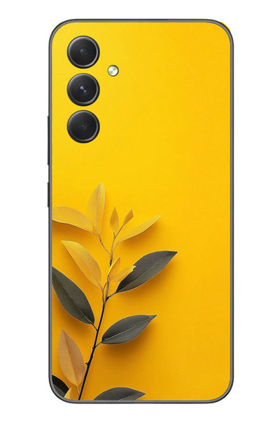 Le Balvo Samsung Galaxy A54 Uyumlu Sarı Siyah Çiçekler Baskılı Silikon Kılıf