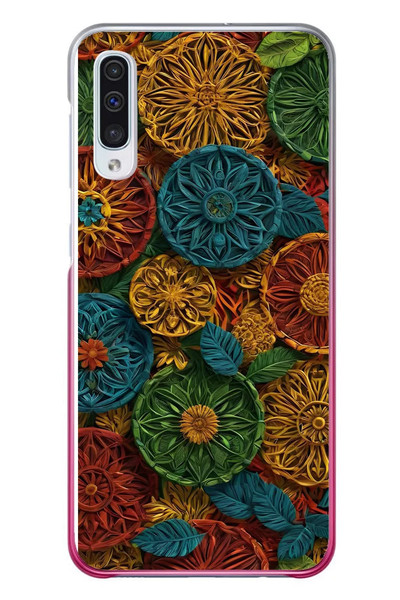 Le Balvo Samsung Galaxy A50 Uyumlu Hasır Örgü Çiçekler Baskılı Silikon Kılıf