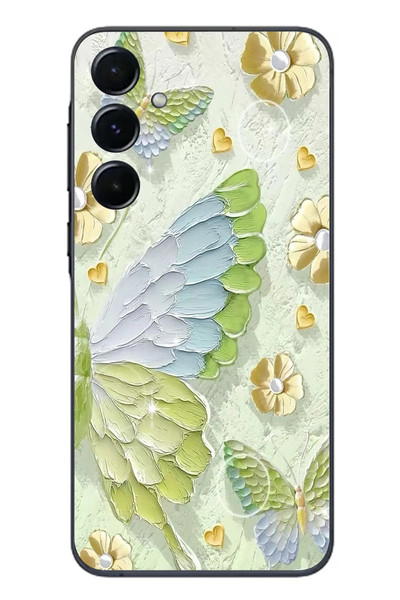 Le Balvo Samsung Galaxy A55 Uyumlu Yeşil Mavi Kelebek Baskılı Silikon Kılıf