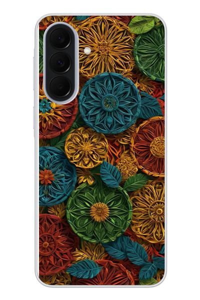 Le Balvo Samsung Galaxy A37 Uyumlu Hasır Örgü Çiçekler Baskılı Silikon Kılıf