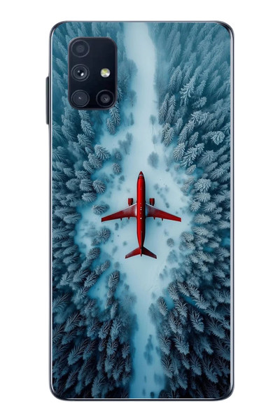 Le Balvo Samsung Galaxy M51 Uyumlu Kış Ortasında Uçak Baskılı Silikon Kılıf