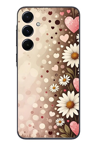 Le Balvo Samsung Galaxy A55 Uyumlu Kalpli Papatya Damlaları Baskılı Silikon Kılıf