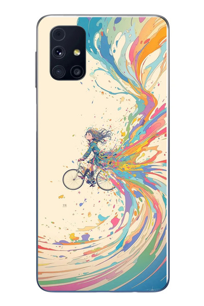 Le Balvo Samsung Galaxy M31s Uyumlu Rengarenk Bisikletli Kız Baskılı Silikon Kılıf