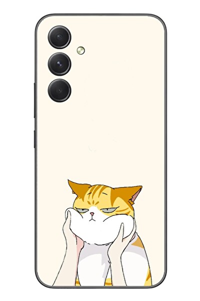 Le Balvo Samsung Galaxy A54 Uyumlu Sarı Kedi Yanakları Baskılı Silikon Kılıf