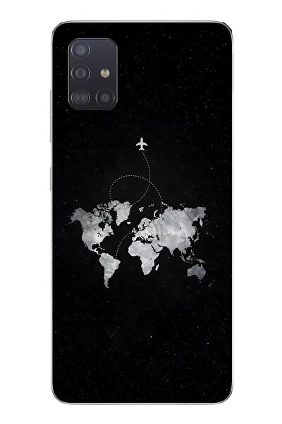 Le Balvo Samsung Galaxy A51 Uyumlu Dünya Haritası Uçuş Baskılı Silikon Kılıf