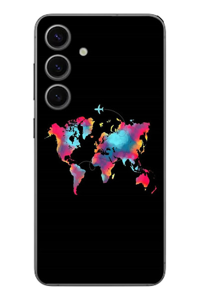 Le Balvo Samsung Galaxy S24 Uyumlu Dünya Renkli Haritası Baskılı Silikon Kılıf