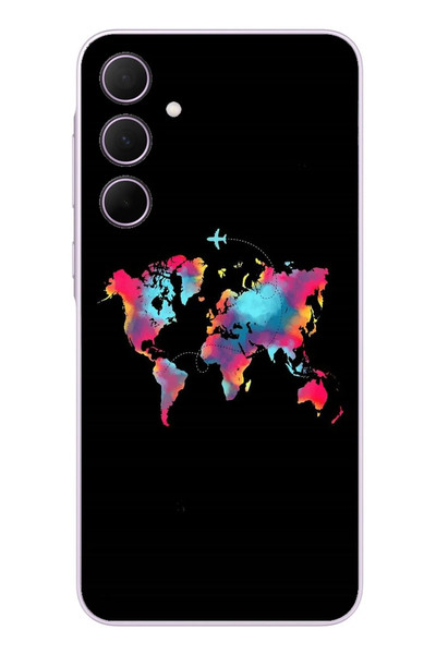 Le Balvo Samsung Galaxy A35 Uyumlu Dünya Renkli Haritası Baskılı Silikon Kılıf