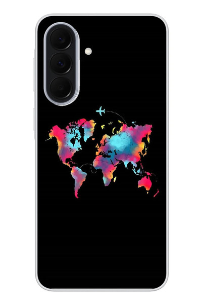 Le Balvo Samsung Galaxy A37 Uyumlu Dünya Renkli Haritası Baskılı Silikon Kılıf