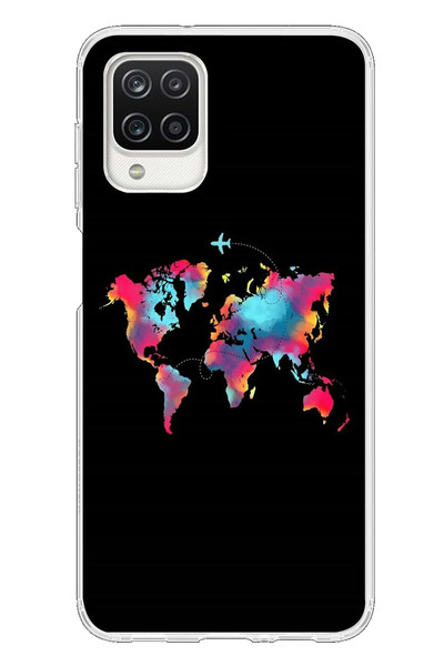 Le Balvo Samsung Galaxy A12 Uyumlu Dünya Renkli Haritası Baskılı Silikon Kılıf