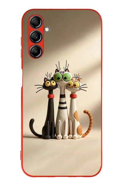 Le Balvo Samsung Galaxy A14 Uyumlu Neşeli Kedi Ailesi Baskılı Silikon Kılıf
