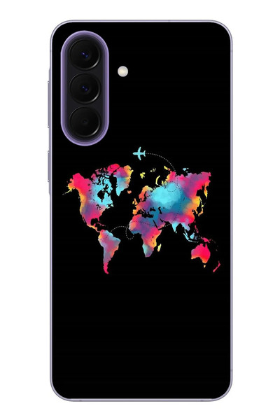 Le Balvo Samsung Galaxy A57 Uyumlu Dünya Renkli Haritası Baskılı Silikon Kılıf