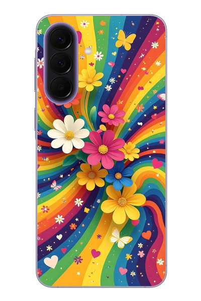 Le Balvo Samsung Galaxy A57 Uyumlu Renkli Gökkuşağı Çiçekleri Baskılı Silikon Kılıf