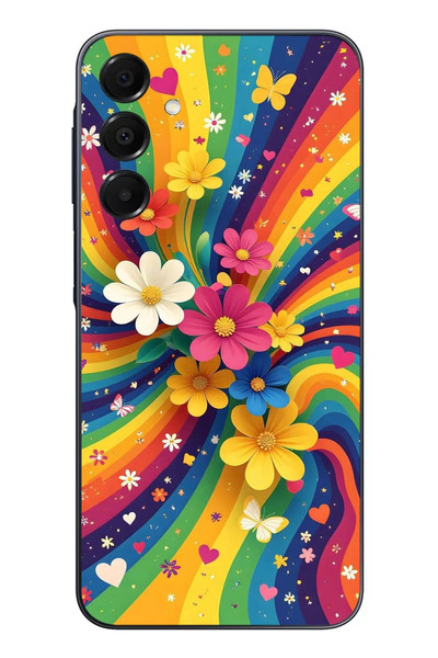 Le Balvo Samsung Galaxy A16 Uyumlu Renkli Gökkuşağı Çiçekleri Baskılı Silikon Kılıf