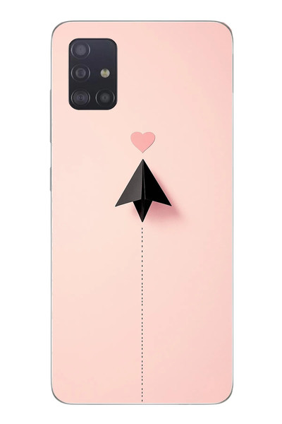 Le Balvo Samsung Galaxy A51 Uyumlu Kalp Siyah Uçak Baskılı Silikon Kılıf