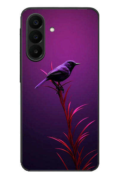 Le Balvo Samsung Galaxy A27 Uyumlu Mor Kuş Dalda Baskılı Silikon Kılıf