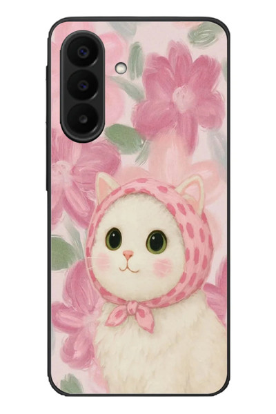 Le Balvo Samsung Galaxy A27 Uyumlu Pembe Örtülü Kedi Baskılı Silikon Kılıf