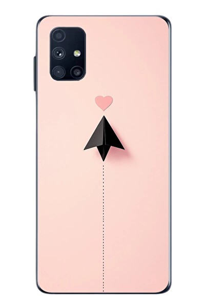 Le Balvo Samsung Galaxy M51 Uyumlu Kalp Siyah Uçak Baskılı Silikon Kılıf
