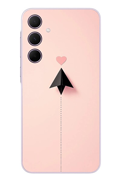 Le Balvo Samsung Galaxy A35 Uyumlu Kalp Siyah Uçak Baskılı Silikon Kılıf