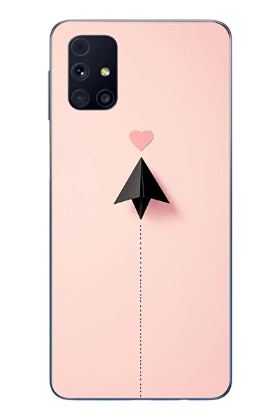 Le Balvo Samsung Galaxy M31s Uyumlu Kalp Siyah Uçak Baskılı Silikon Kılıf