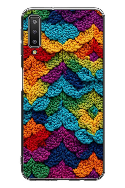 Le Balvo Samsung Galaxy A7 2018 Uyumlu Renkli Örgüler Baskılı Silikon Kılıf