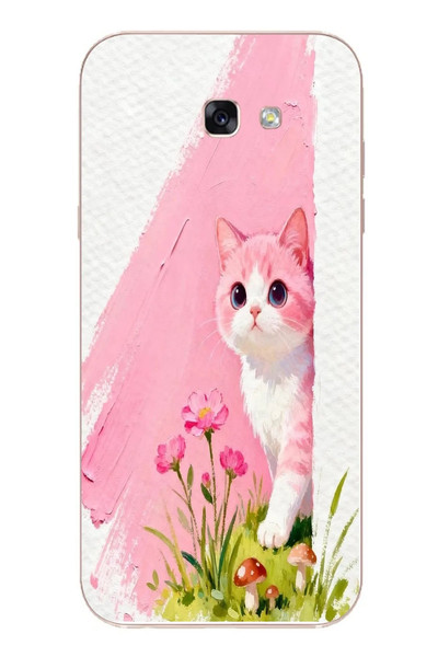 Le Balvo Samsung Galaxy A7 2017 Uyumlu Pembeli Kedi Baskılı Silikon Kılıf