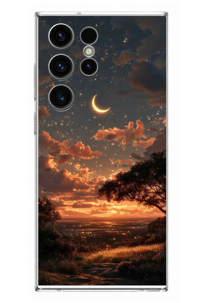 Le Balvo Samsung Galaxy S23 Ultra Uyumlu Ay Gecesi Baskılı Silikon Kılıf