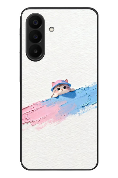 Le Balvo Samsung Galaxy A27 Uyumlu Pembe Mavi Kedi Baskılı Silikon Kılıf