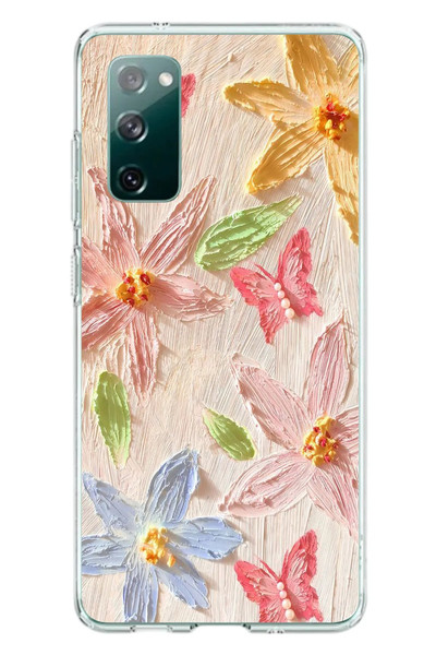 Le Balvo Samsung Galaxy S20 FE Uyumlu Kelebekli Papatya Baskılı Silikon Kılıf