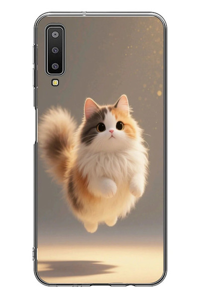 Le Balvo Samsung Galaxy A7 2018 Uyumlu Zıplayan Kedi Baskılı Silikon Kılıf