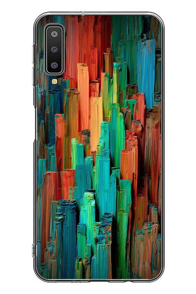 Le Balvo Samsung Galaxy A7 2018 Uyumlu Dikey Renkler Baskılı Silikon Kılıf