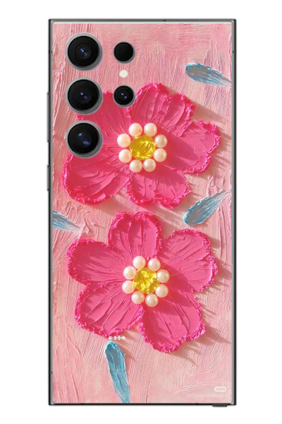 Le Balvo Samsung Galaxy S24 Ultra Uyumlu İnci Çiçekler Baskılı Silikon Kılıf