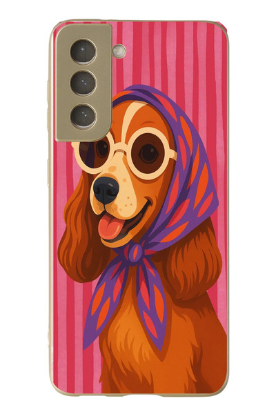 Le Balvo Samsung Galaxy S21 FE Uyumlu Gözlüklü Köpek Baskılı Silikon Kılıf