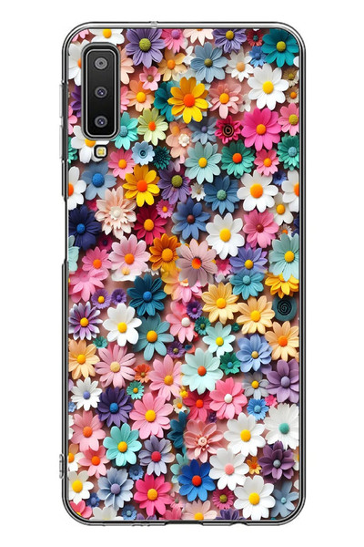 Le Balvo Samsung Galaxy A7 2018 Uyumlu Pastel Çiçekler Baskılı Silikon Kılıf
