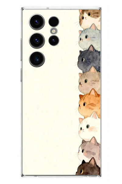 Le Balvo Samsung Galaxy S23 Ultra Uyumlu Sıralı Kediler Baskılı Silikon Kılıf