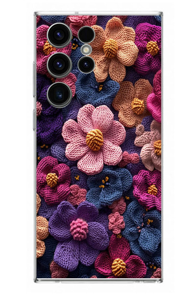 Le Balvo Samsung Galaxy S23 Ultra Uyumlu Çiçek Örgüsü Baskılı Silikon Kılıf