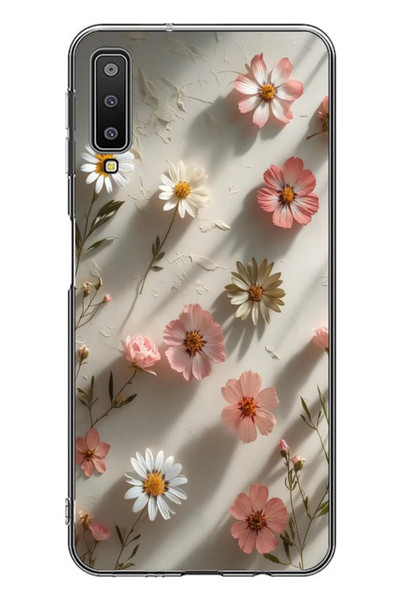 Le Balvo Samsung Galaxy A7 2018 Uyumlu Papatya Çiçekleri Baskılı Silikon Kılıf